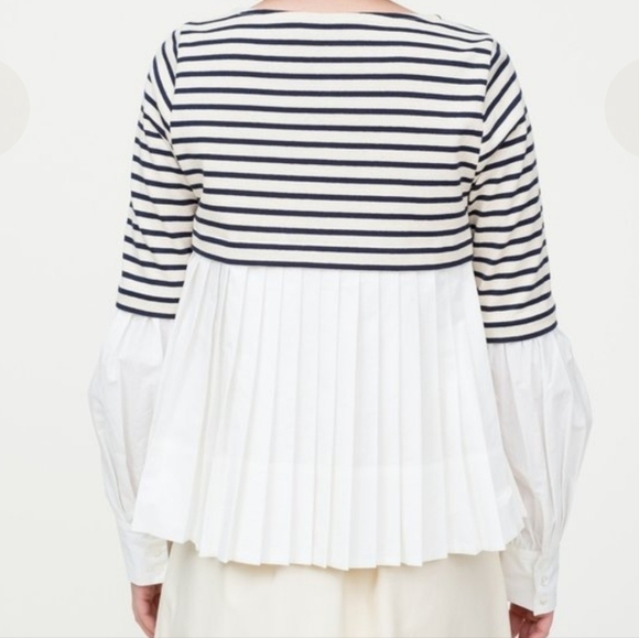 Sea New York Levine Top Navy/Cream Striped Combo Layered Look Pleated Back Small - Picture 3 of 11